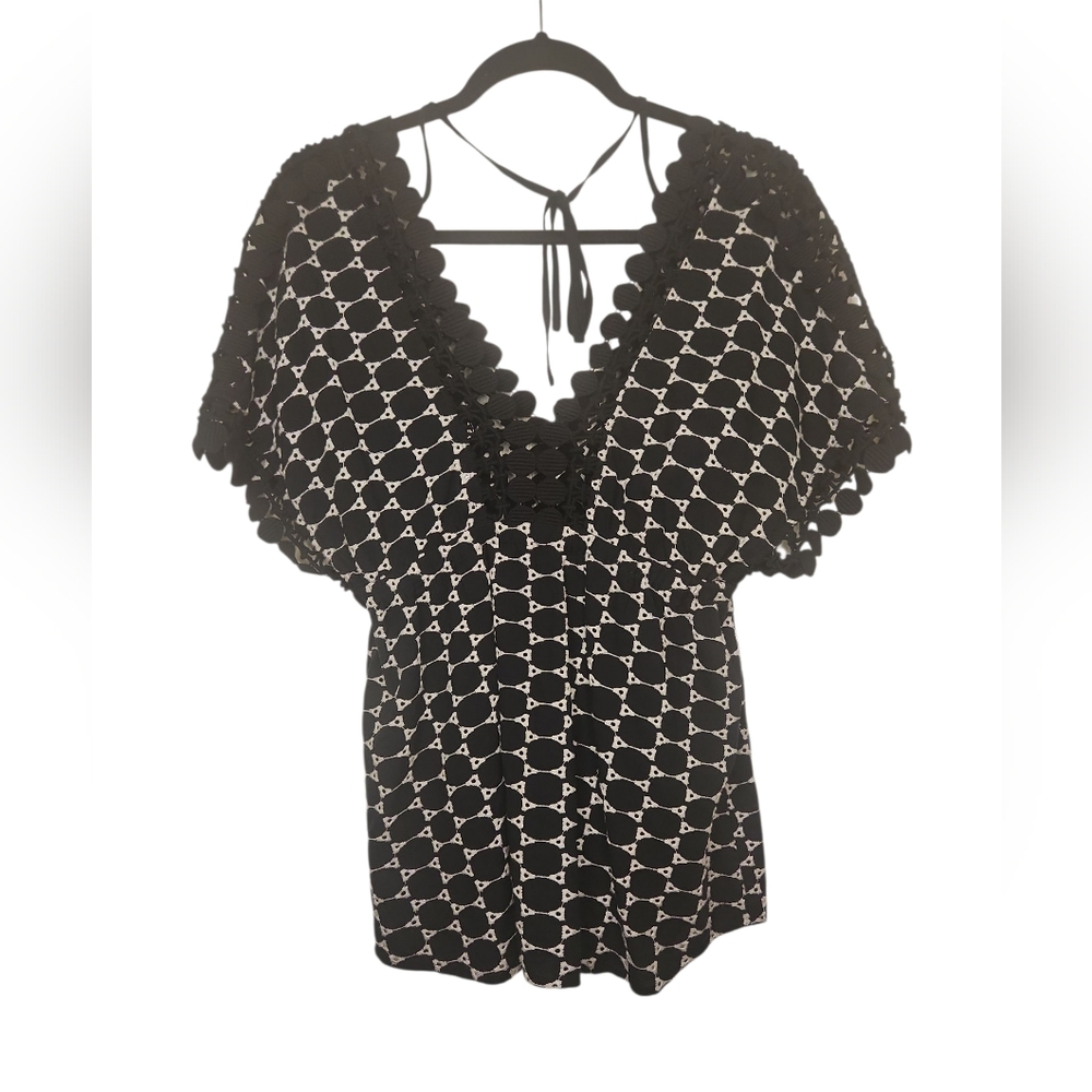 C.C. Couture Women's Black/White Babydoll Dark Romantic Detailed Blouse Size S